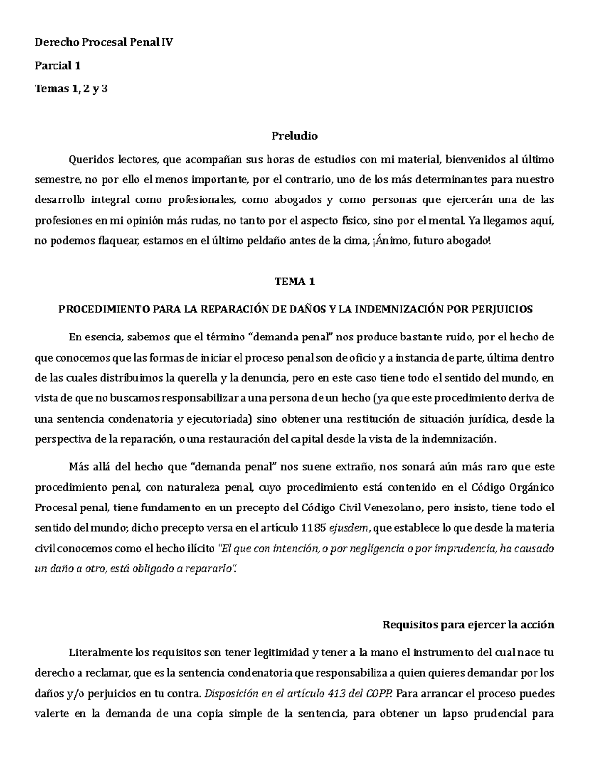 Derecho Procesal Penal IV: Temas 1, 2 y 3 - Parcial 1 - Studocu