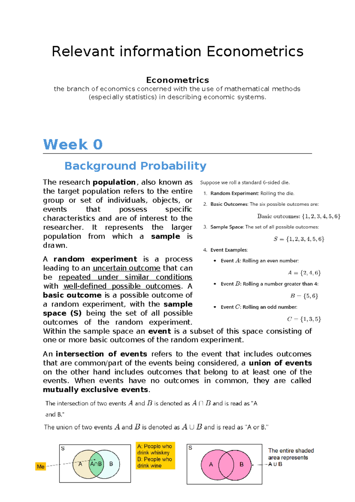 Summary of Econometrics: Key Concepts and Probability Basics - Studeersnel