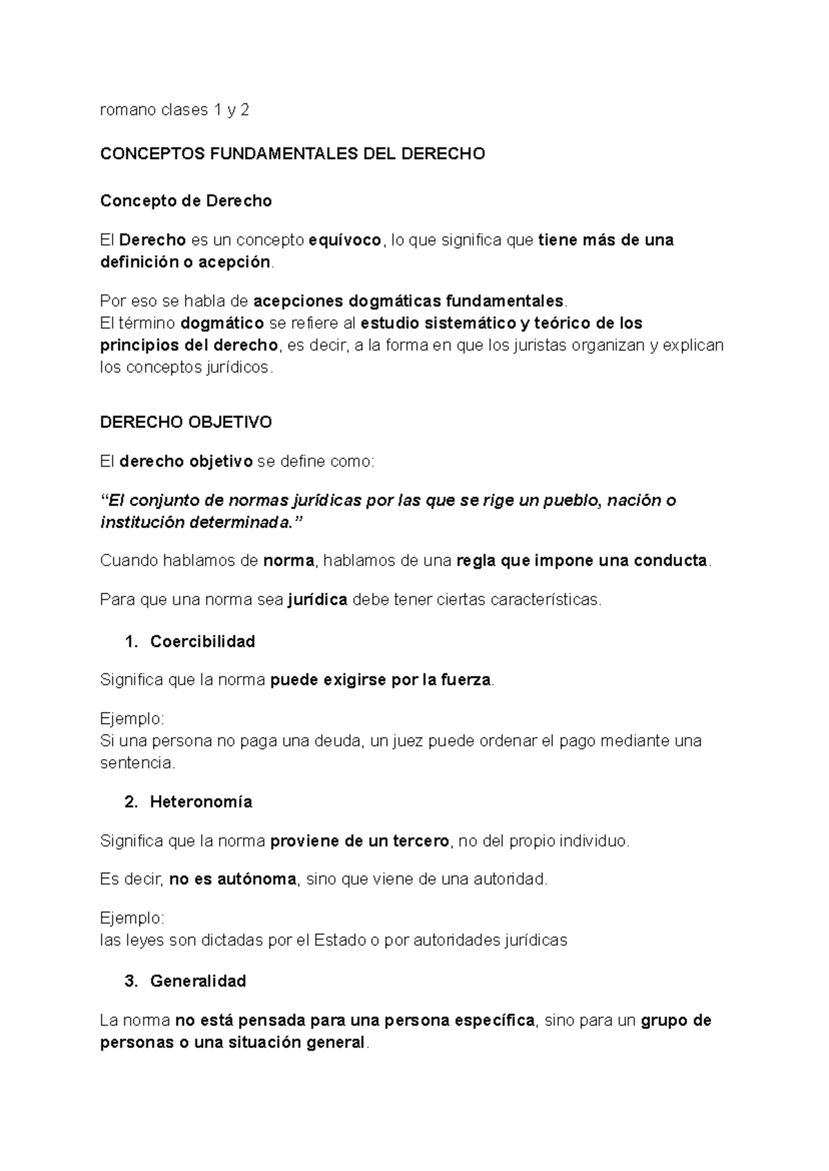 Romano Clases 1 y 2: Conceptos Fundamentales del Derecho - Studocu