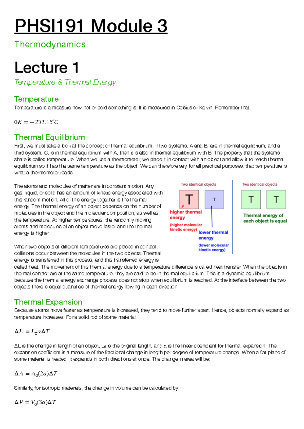 PHSI191 Module 3 - Thermodynamics (Notes) - PHSI191 Module 3 ...