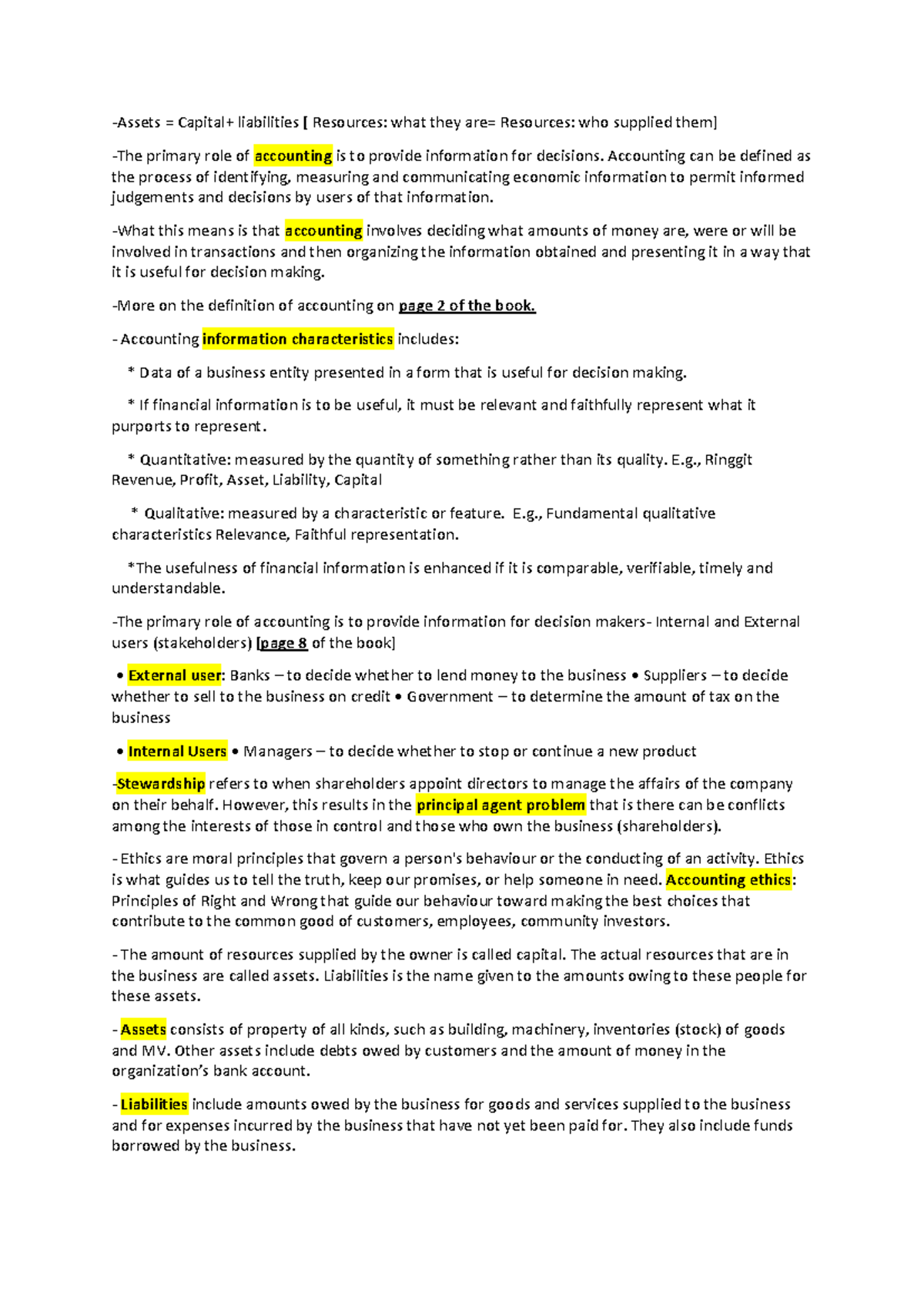 Accounting Notes: Overview and Principles from Chapters 1 & 2 - Studocu