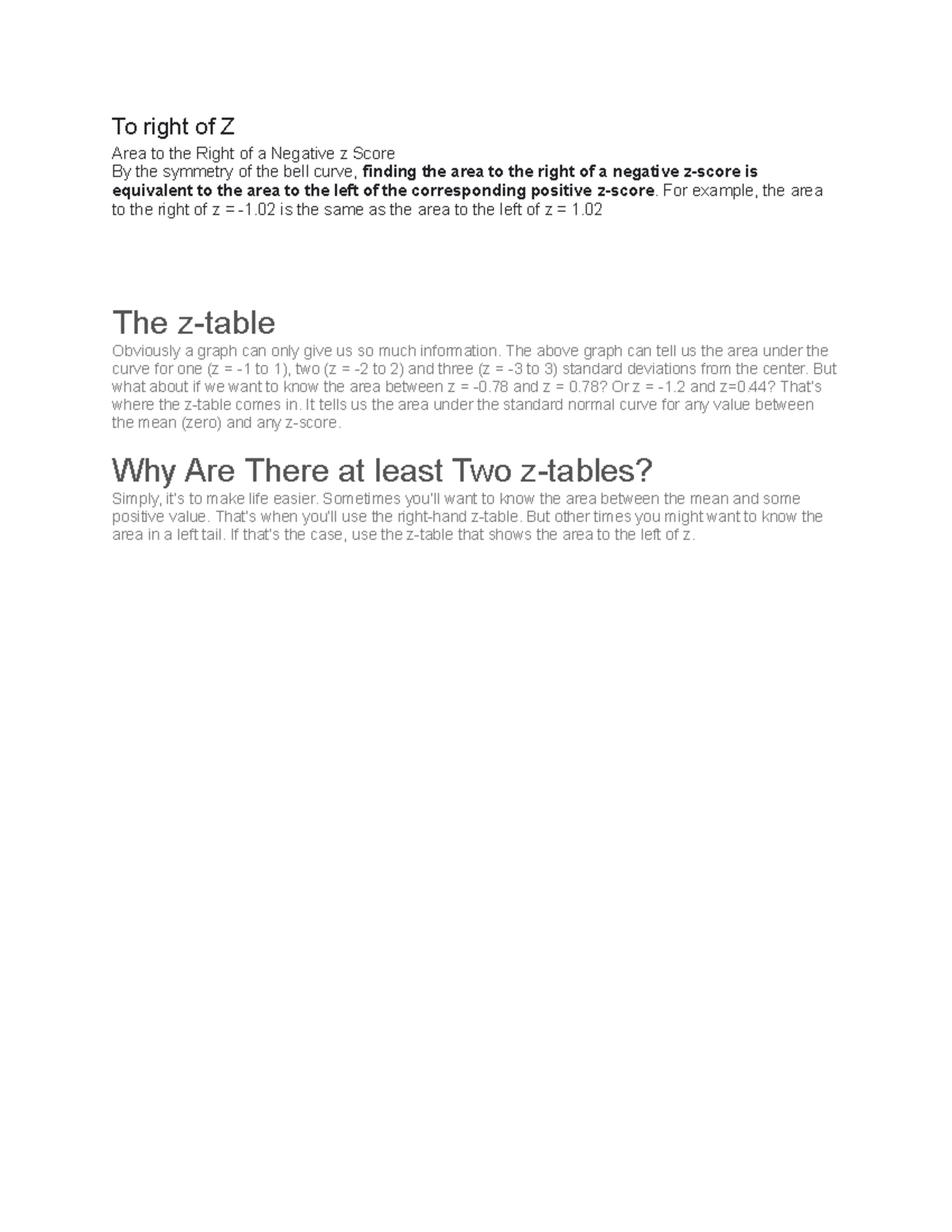 Z score and z table - psychology - To right of Z Area to the Right of a ...