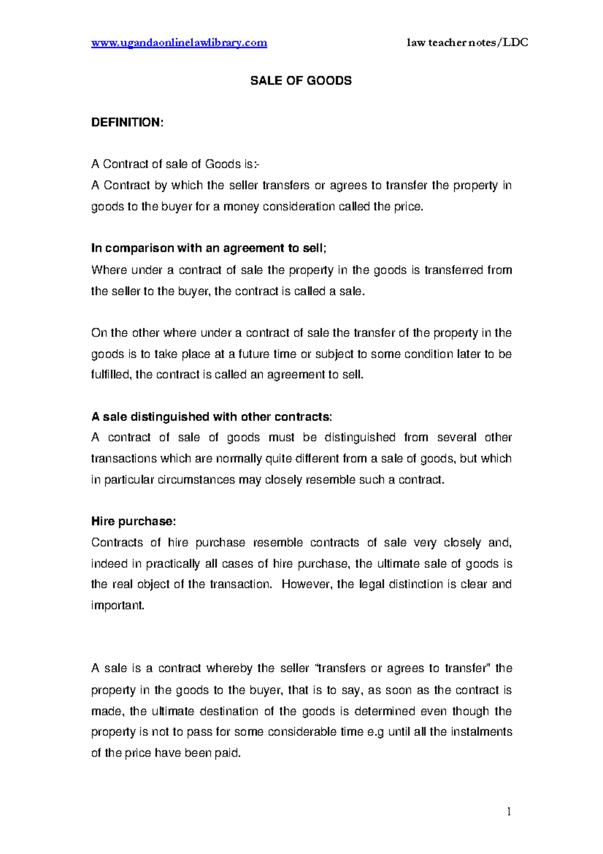 LAW TEACHER: Sale of Goods Overview and Key Concepts - Studocu