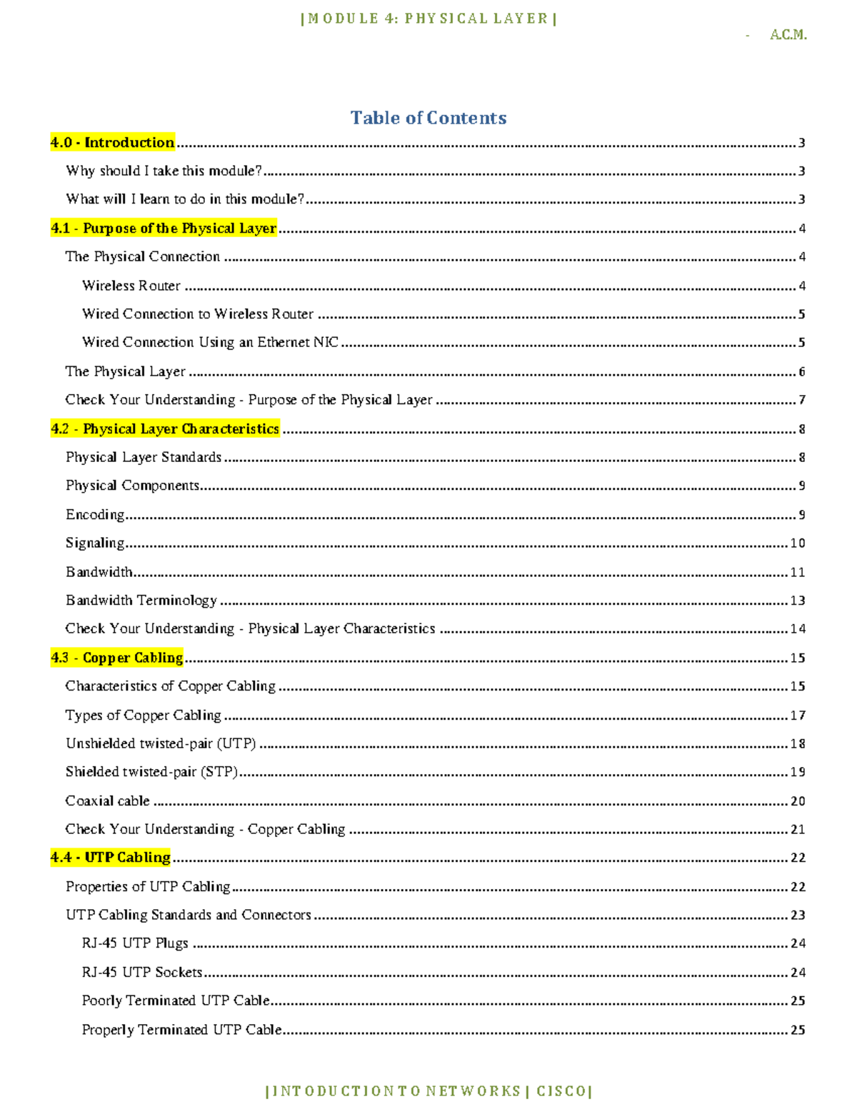 Module 4 Physical Layer - A.C. 4 - Introduction Table of Contents Why ...