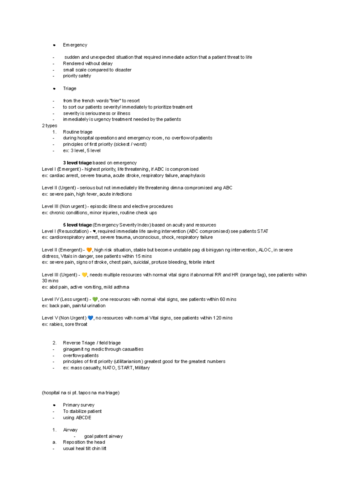 ERDN - Emergency Room Triage and Disaster Nursing Notes - Studocu