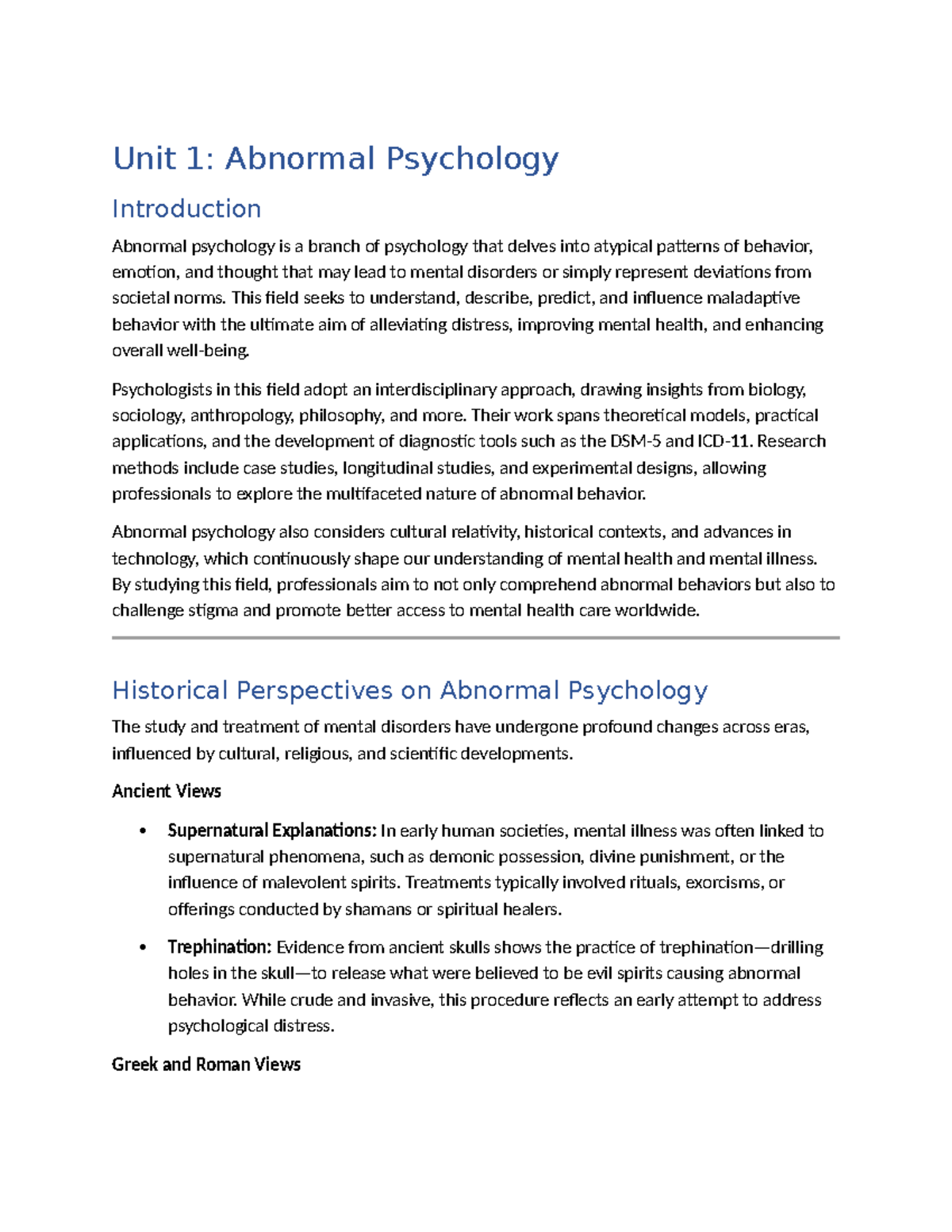 Unit 1 (Abnormal Psychology) - Unit 1: Abnormal Psychology Introduction ...