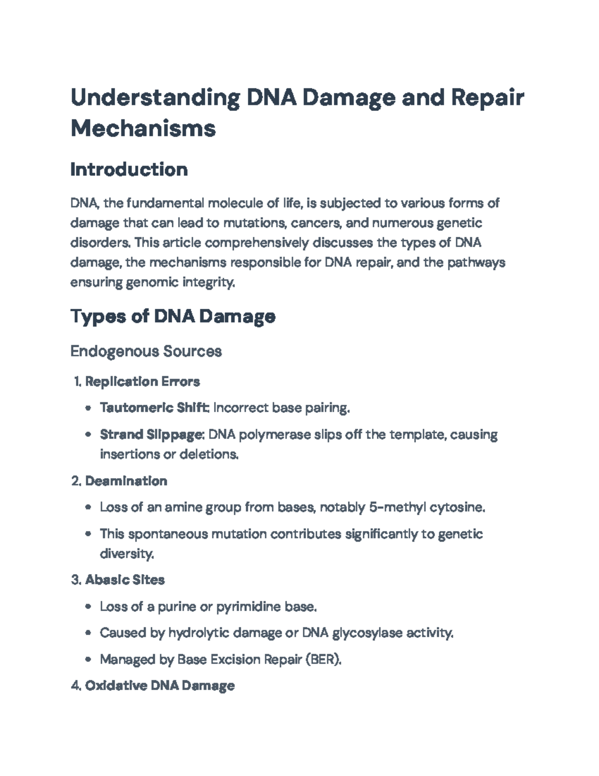 Understanding DNA Damage and Repair Mechanisms: Comprehensive Overview ...