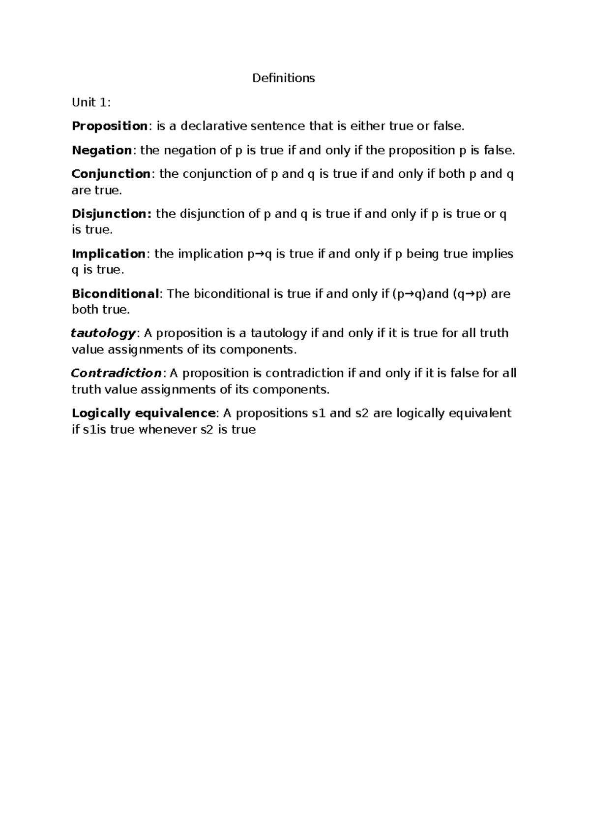 Definitions - Summary Discrete Mathematics - Definitions Unit 1 ...