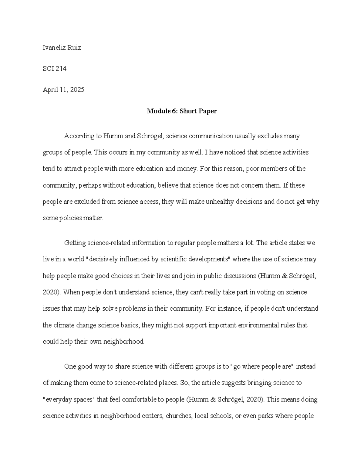 SCI 214 Module 6: Short Paper on Inclusive Science Communication - Studocu