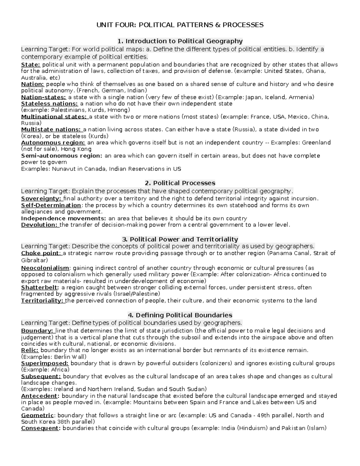 Unit 4: Political Patterns & Processes - Essential Knowledge Guide ...