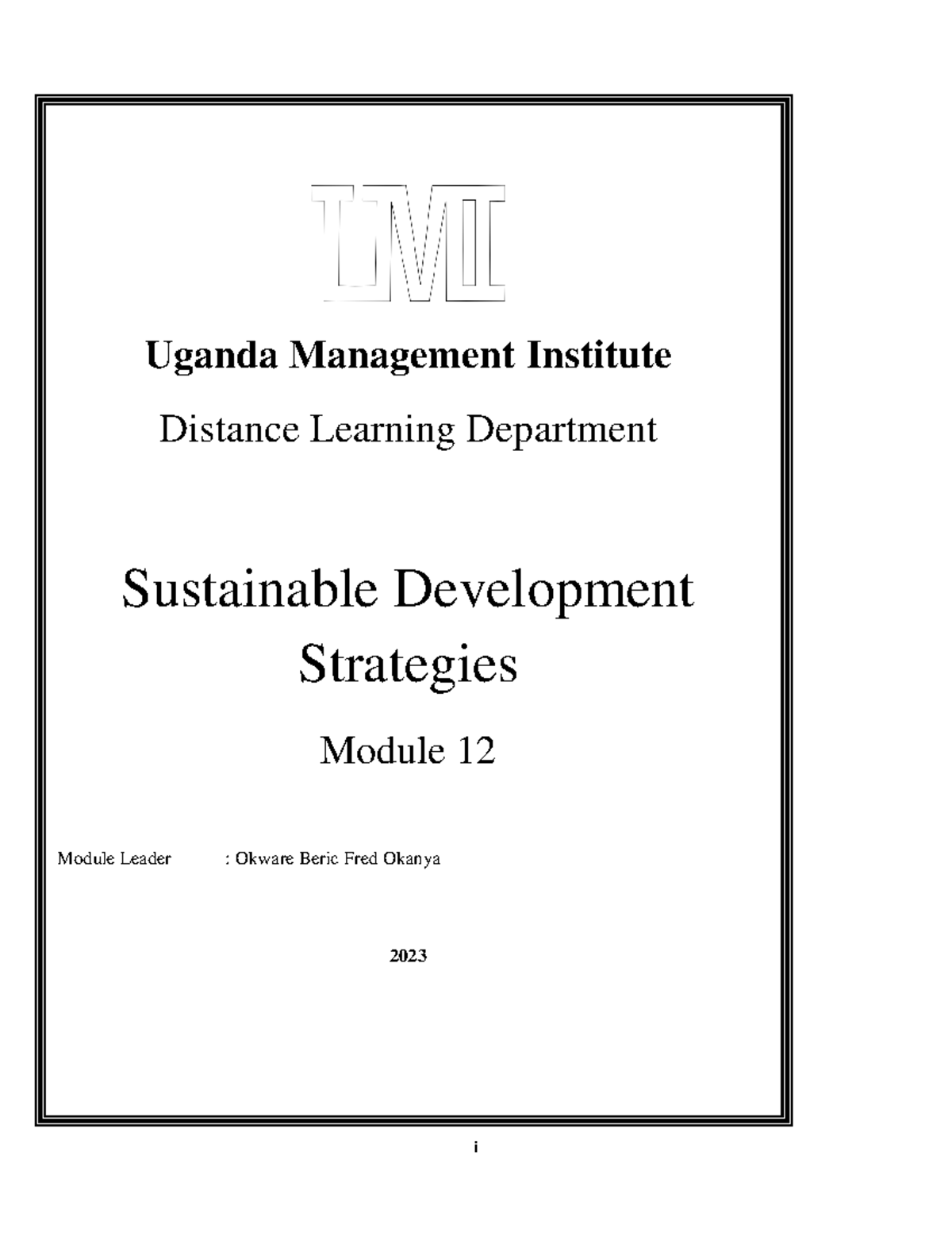 Sustainable Development Strategies - Module 12 Overview (UDM 2023 ...