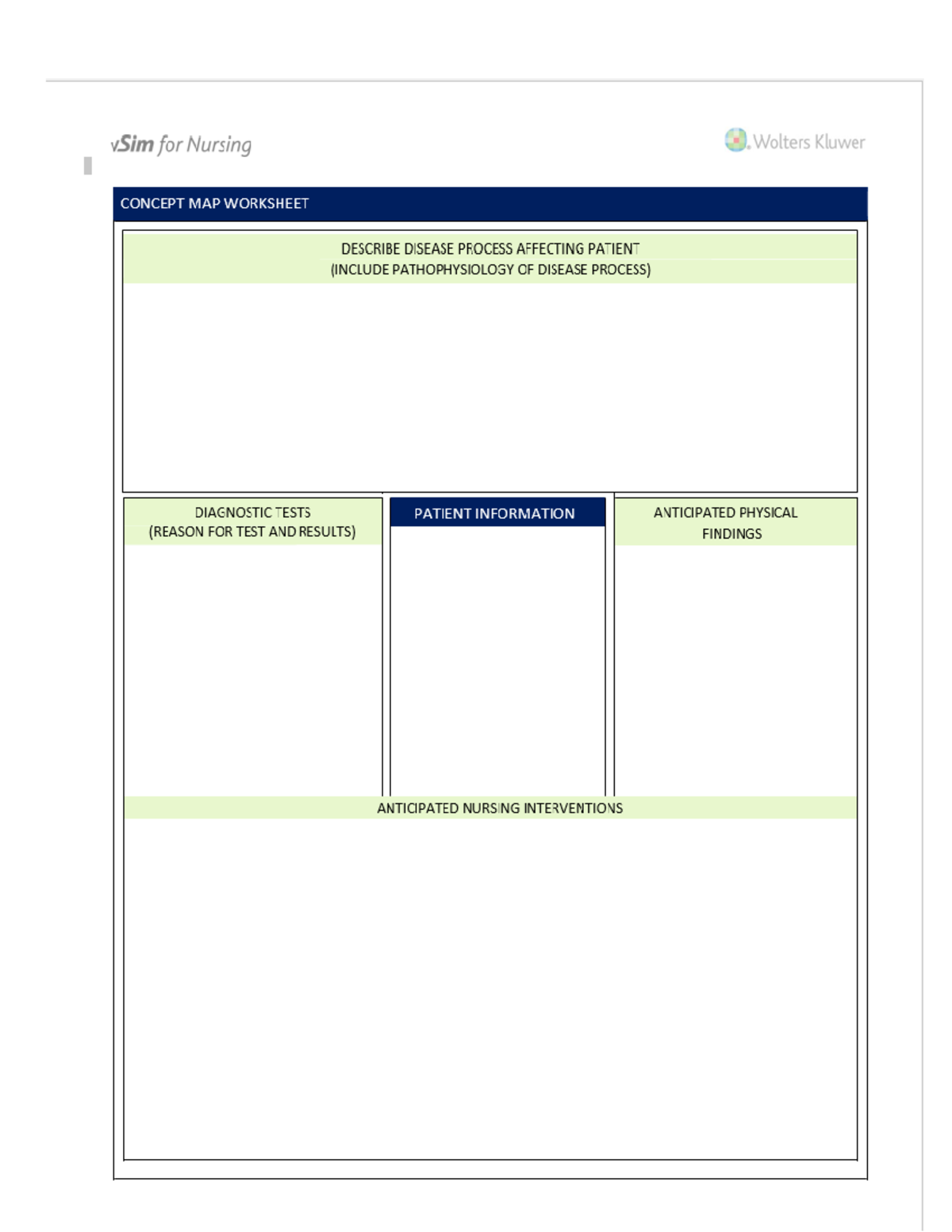 Concept Map Worksheet v Sims - NURS 4998 - vSim for Nursing . Wolters ...