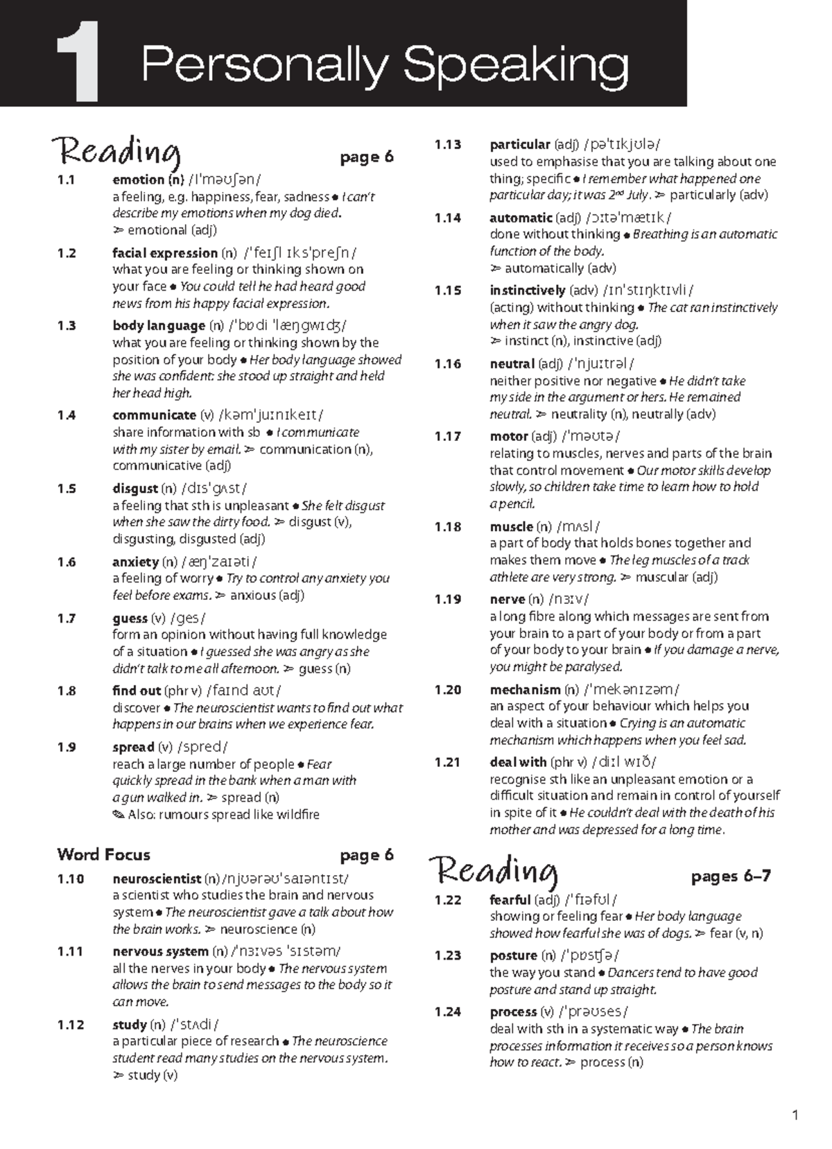 B2 Alphabetical Wordlist Unit 1 - Personally Speaking 1 Personally ...