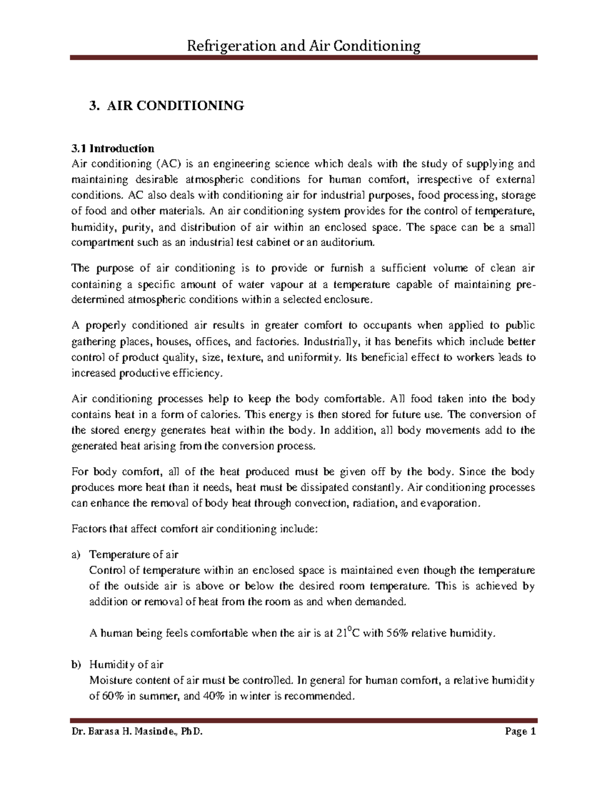 AIR Conditioning - Notes - 3. AIR CONDITIONING 3 Introduction Air ...
