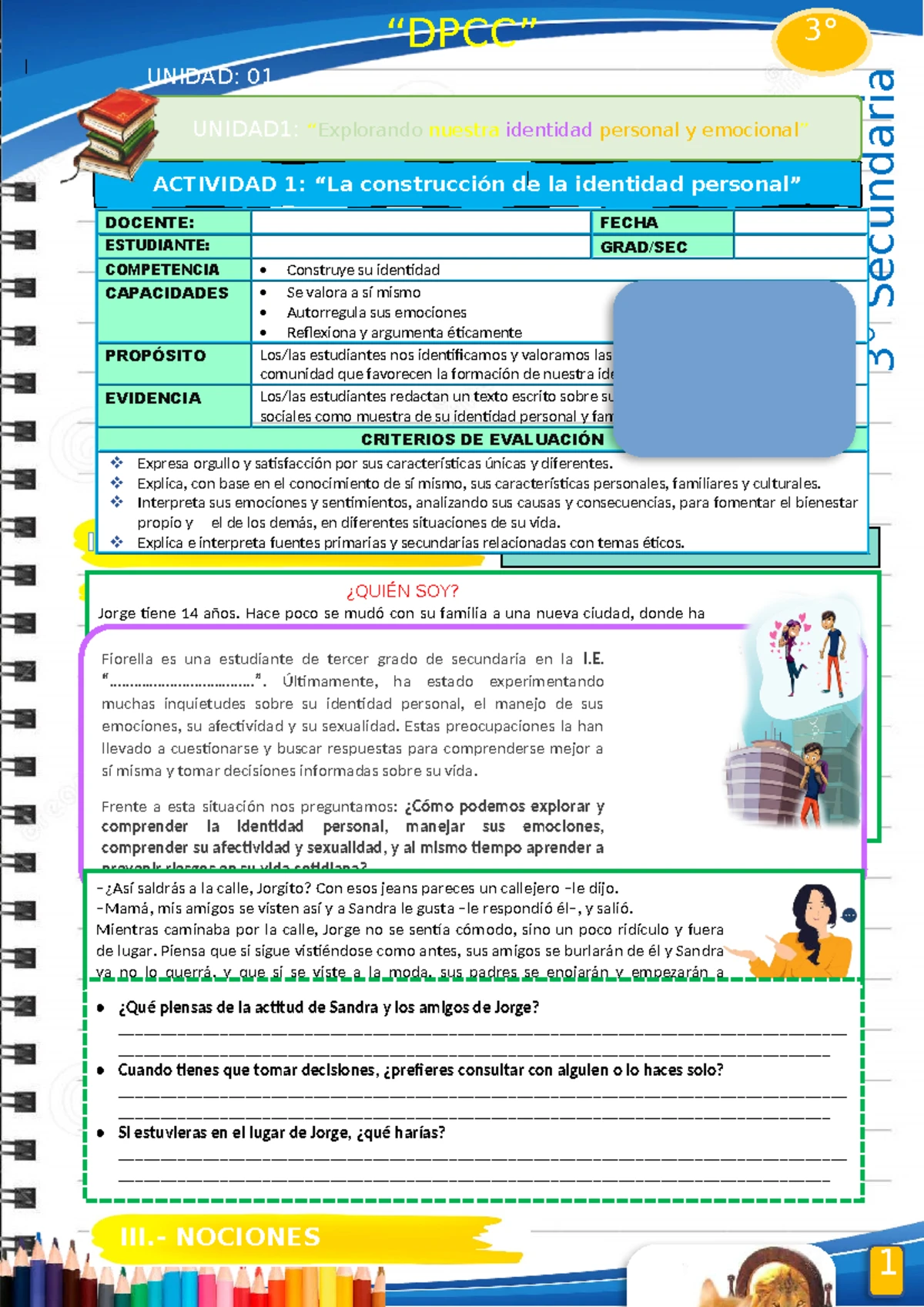 3º SES APRENDIZAJE - DPCC 2025 - Identidad Personal y Emocional - Studocu