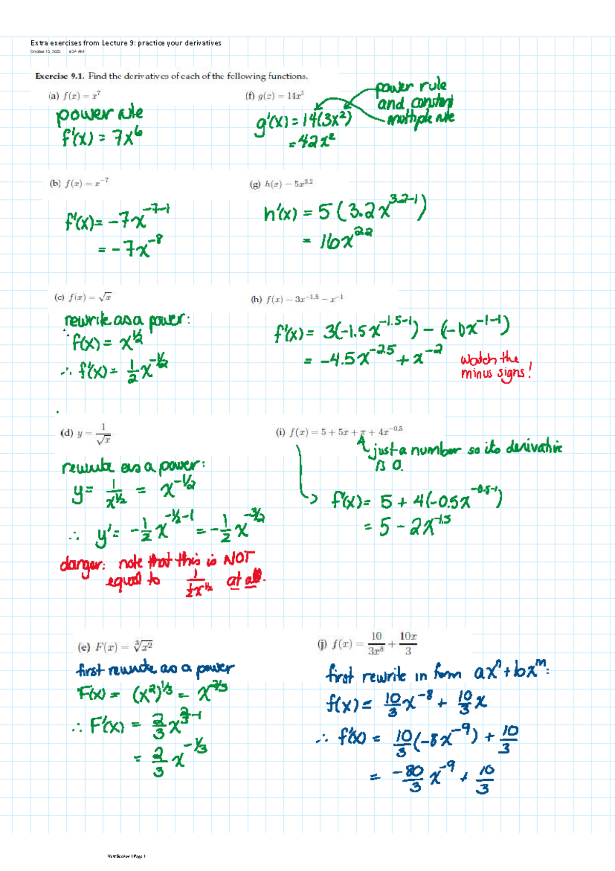 Extra Exercises for Lecture 08 & 09: Derivatives Practice - Studocu