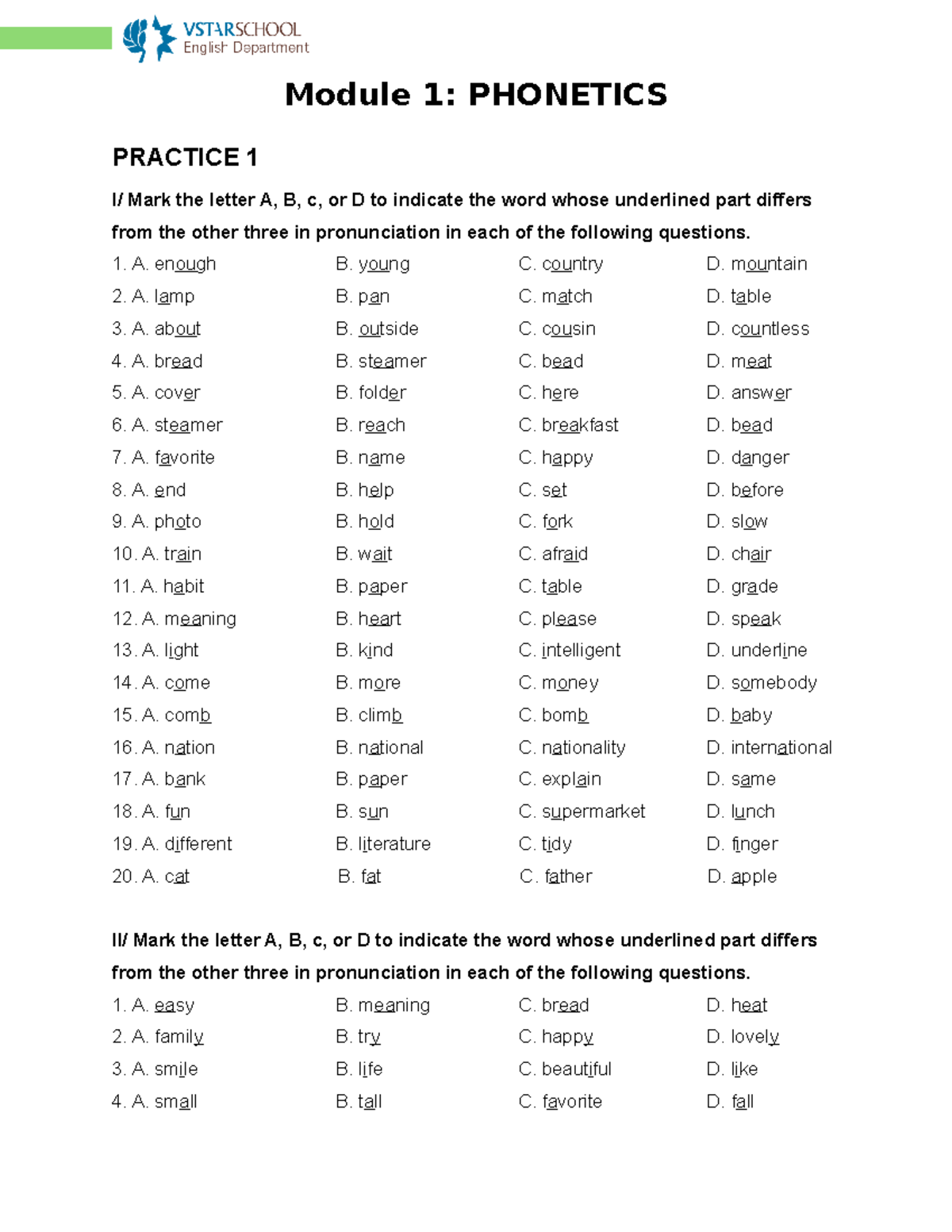 G12-M1: Phonics Practice - Multiple Choice Questions - Studocu