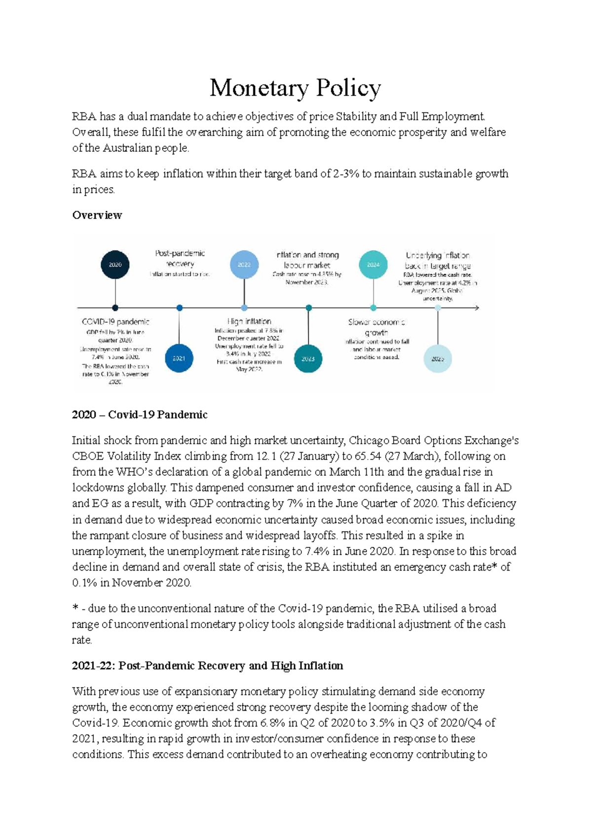 RBA Webinar Notes: Monetary Policy & Economic Recovery Insights - Studocu