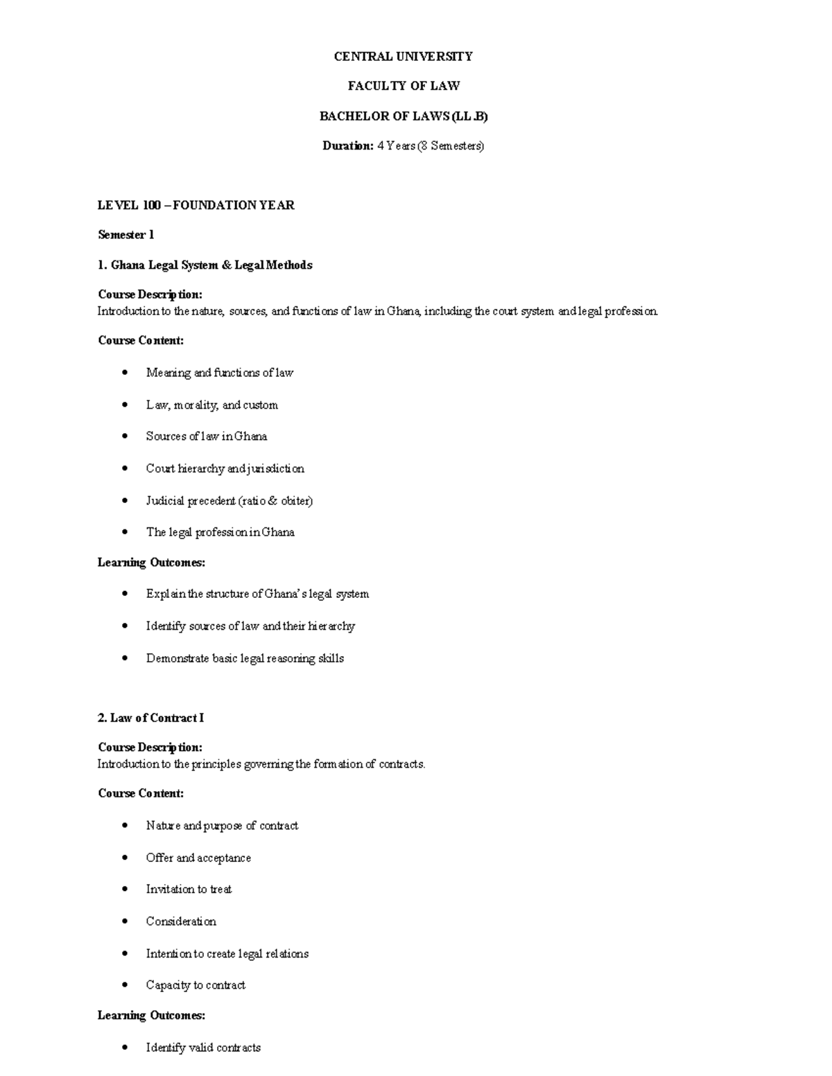 CU LL.B Course Outline: Comprehensive Details for 4-Year Program - Studocu