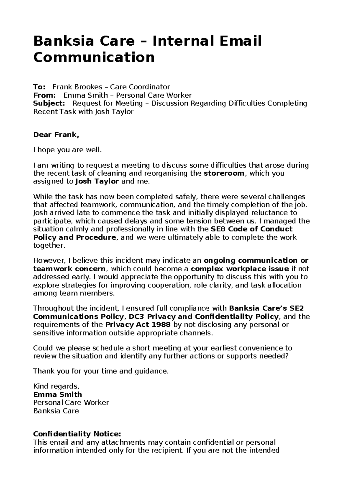 Chccom 005 - Role Play 2: Meeting Request on Teamwork Issues - Studocu