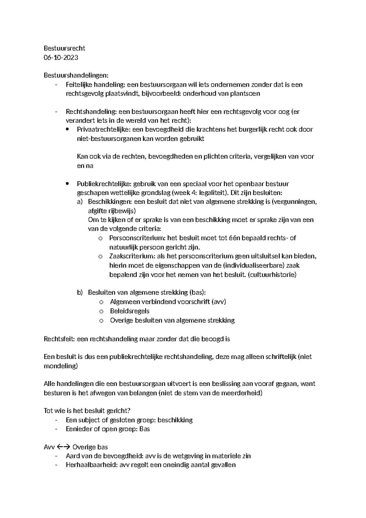 Bestuursrecht HC Week 5: Bestuurshandelingen en Besluiten - Studeersnel