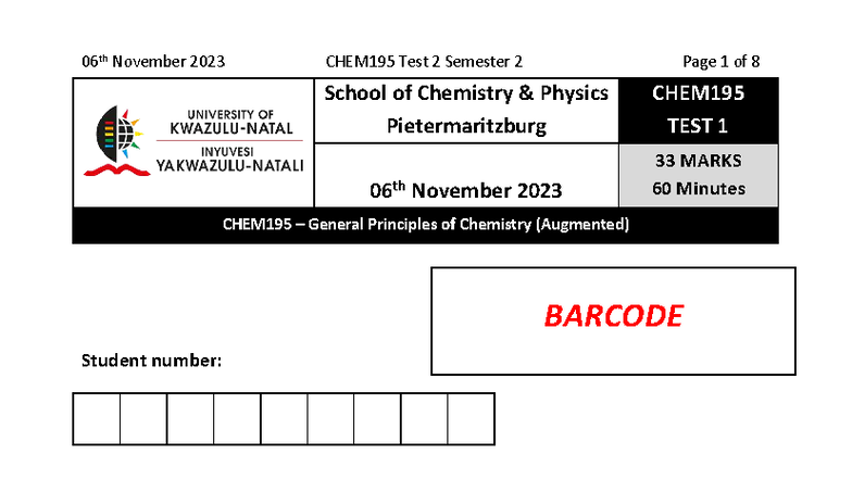 CHEM195 Test 2 2023 Semester 2 - Multiple Choice & Written Answers ...