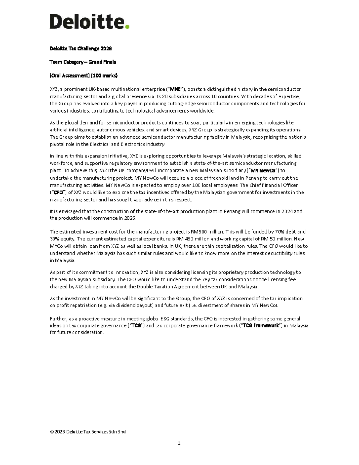 Deloitte Tax Challenge 2023: Grand Finals Oral Assessment Guide - Studocu