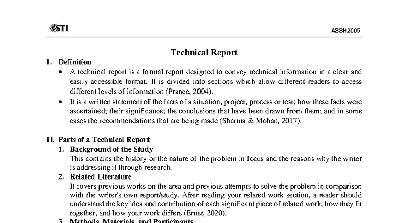 ASSH2005 Technical Report I: Structure and Components Explained - Studocu