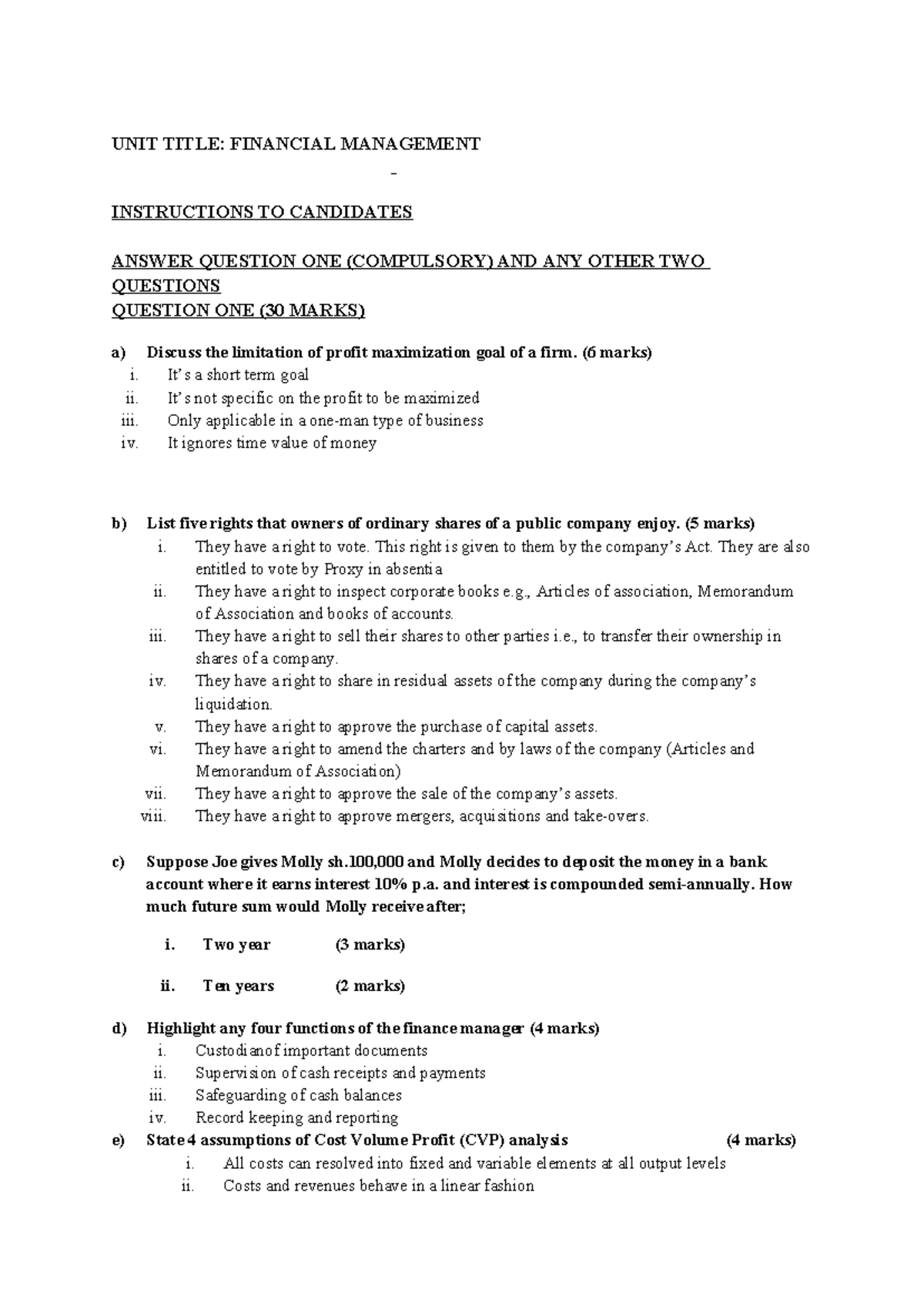 Financial Management Questions & Answers - Diploma Level Exam - Studocu
