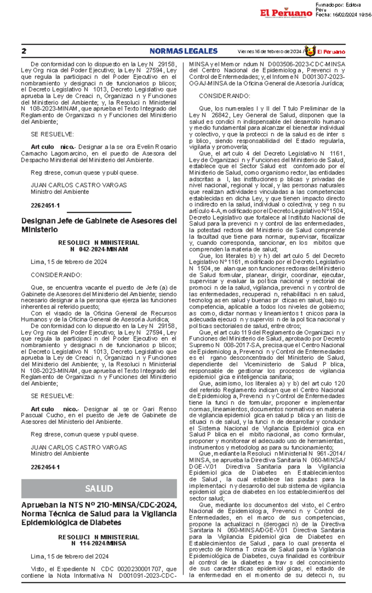 Resolución Ministerial sobre Designaciones en el Ministerio del ...