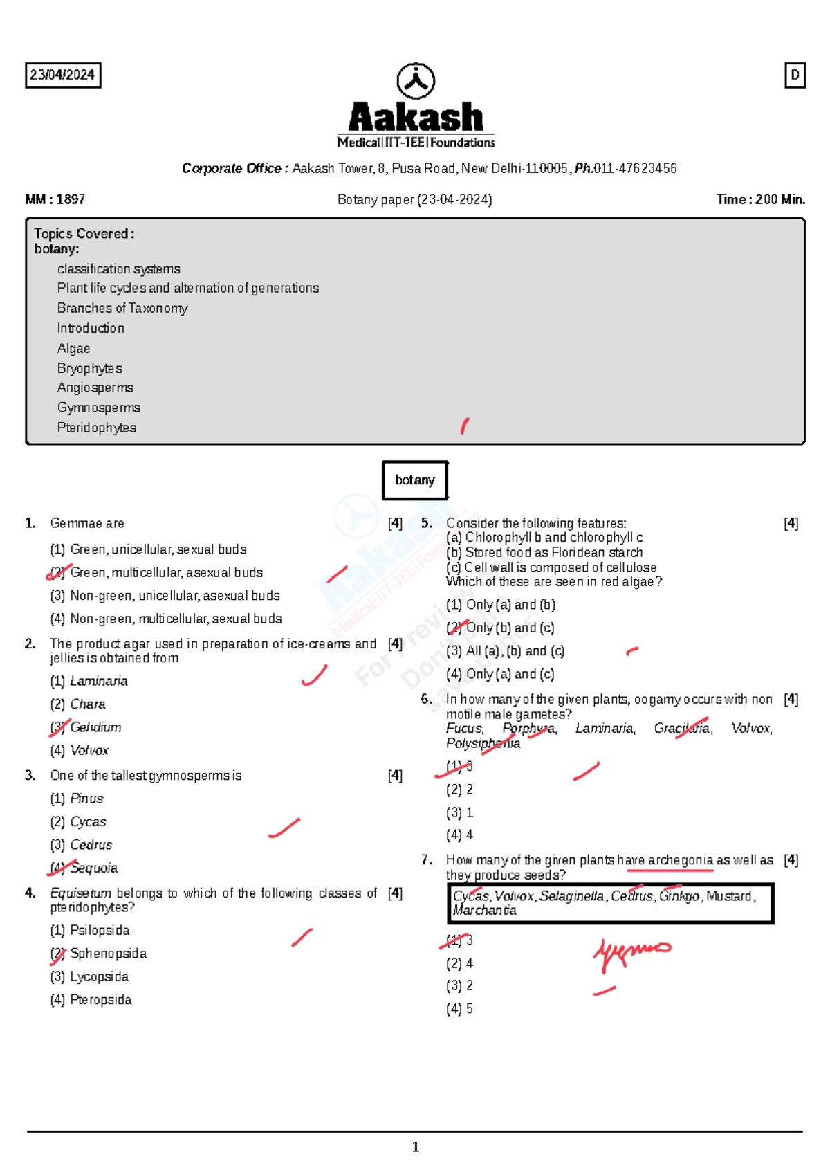 Plant Kingdom: NEET Botany Paper 178 Q2 Study Guide - Studocu