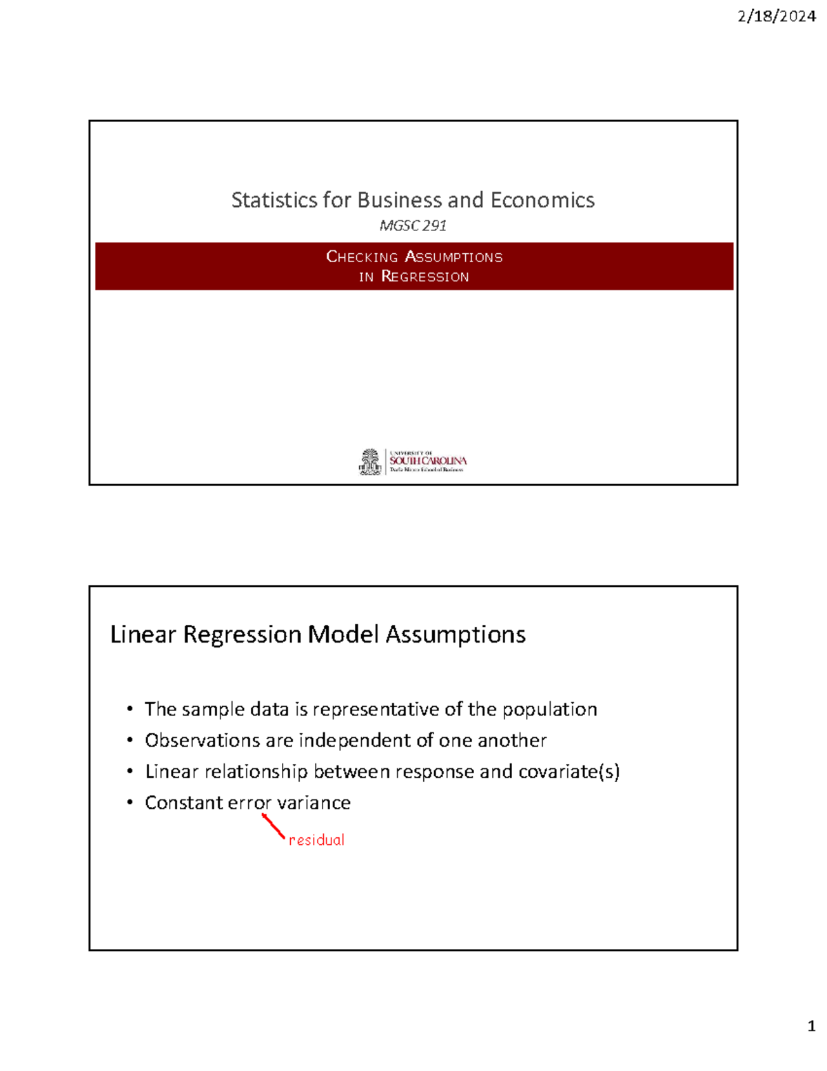 MGSC 291 Linear Regression Model Assumptions Analysis Notes - Studocu
