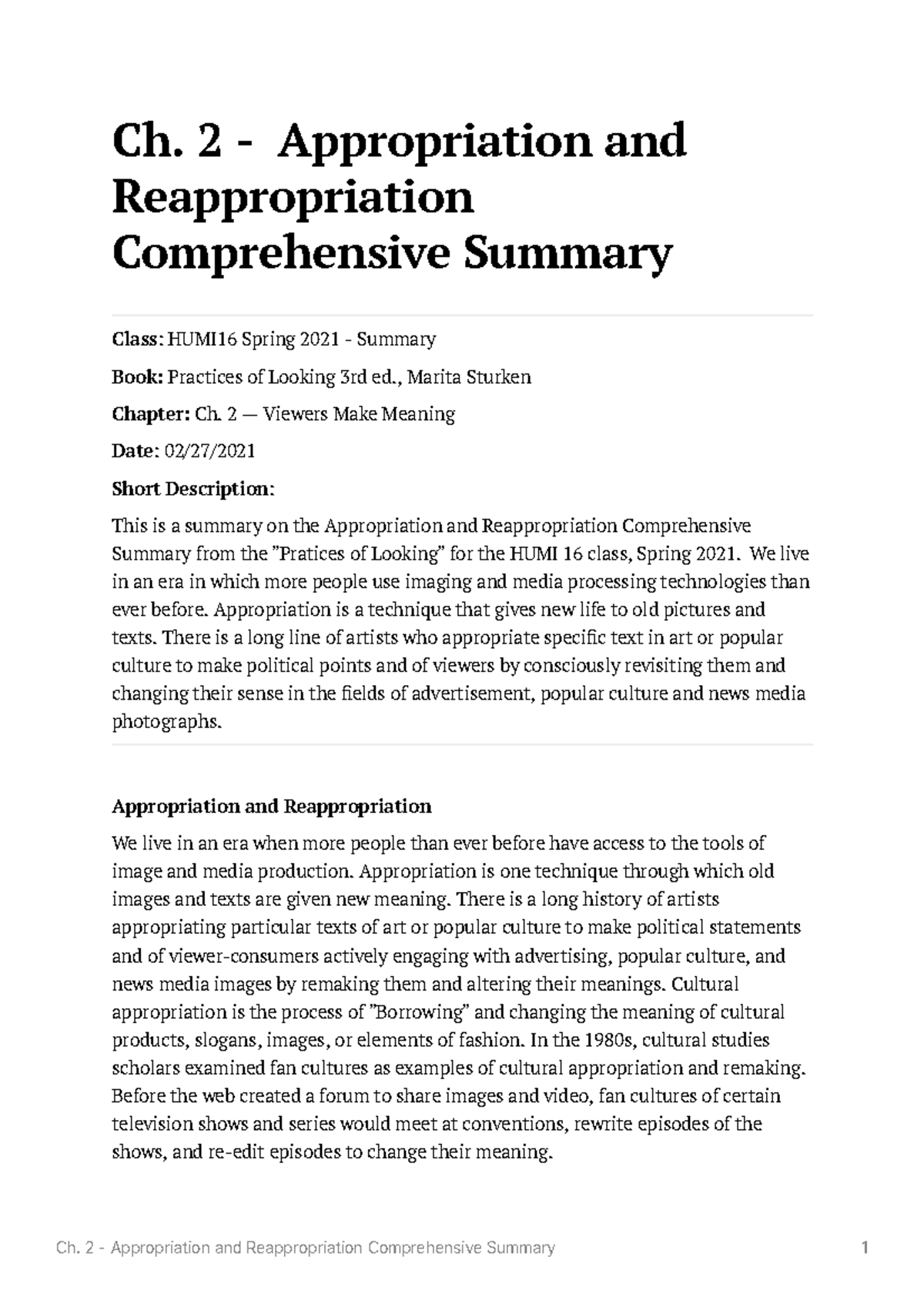 HUMI16 - Ch. 2 - Appropriation and Reappropriation Summary Insights ...