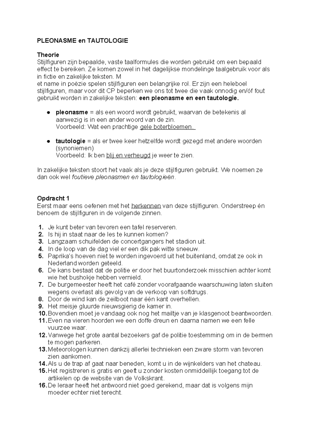 Rijk Aardse - 3V - Theorie en Oefeningen: Pleonasme & Tautologie ...
