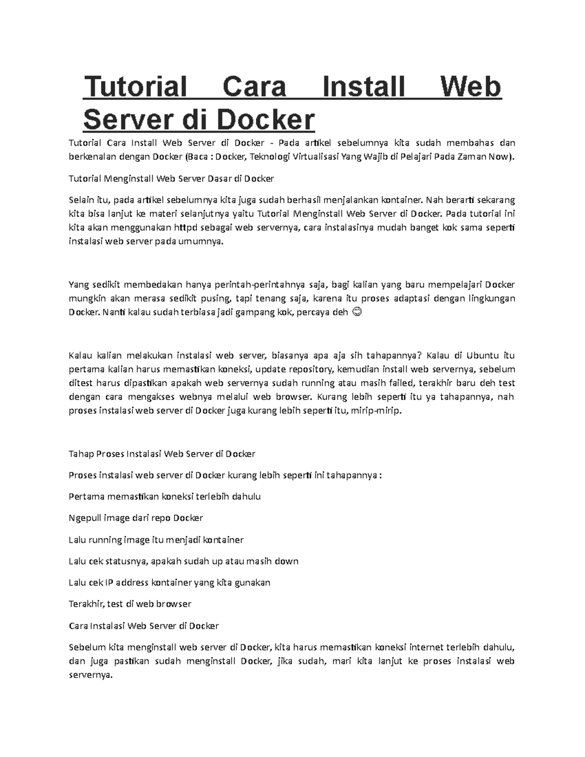 Tutorial Lengkap Installasi Web Server di Docker - Studocu