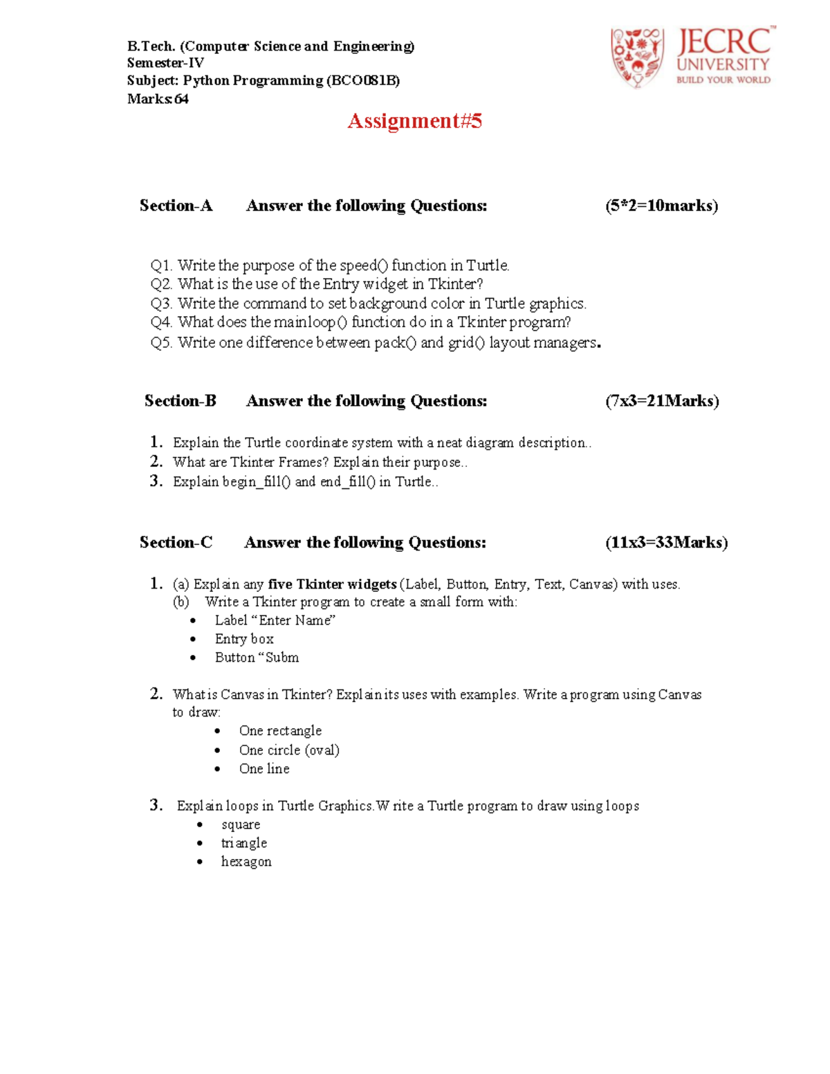 B.Tech. Python Programming (BCO081B) Exam Q&A Guide - Studocu