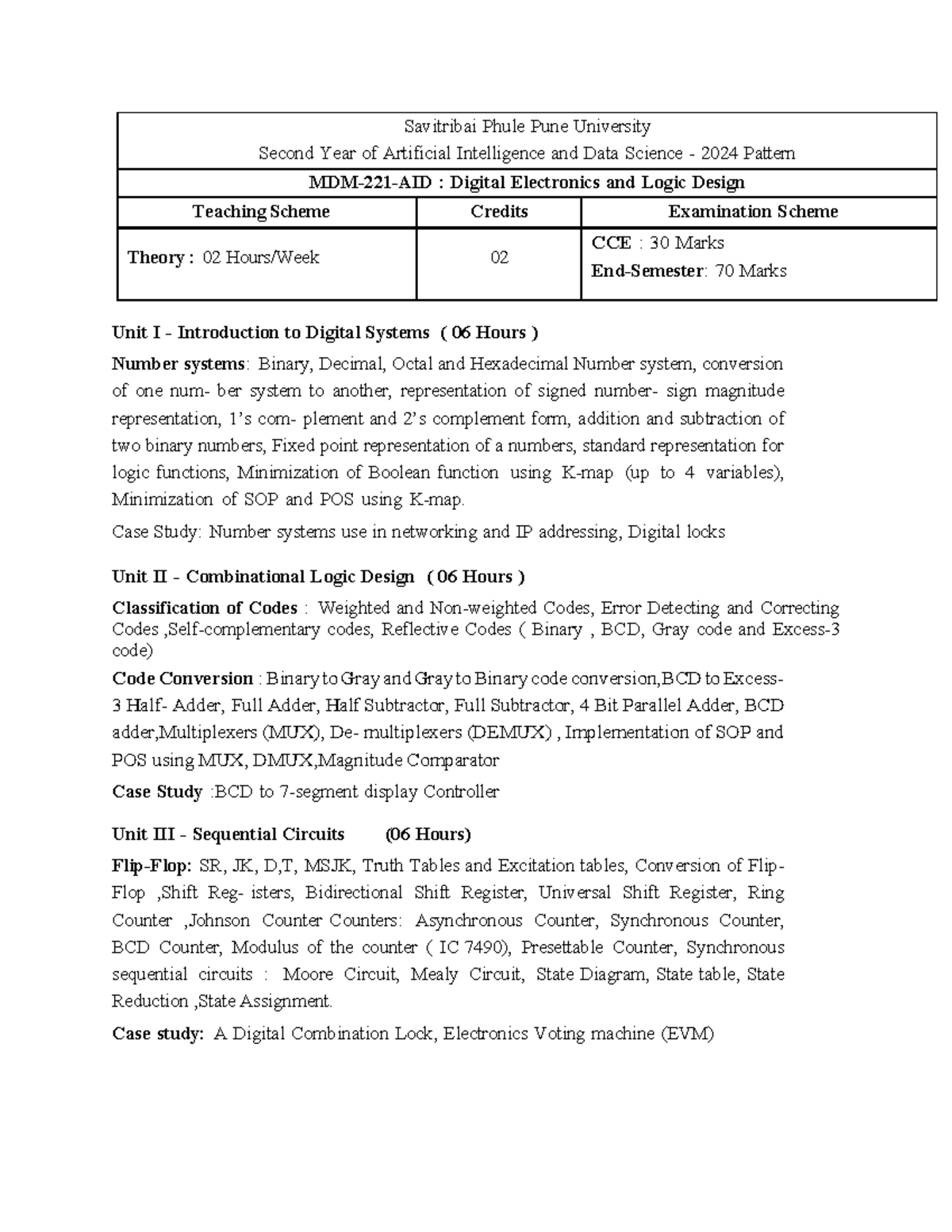DELD Syllabus: Digital Electronics & Logic Design for AI & DS 2024 ...