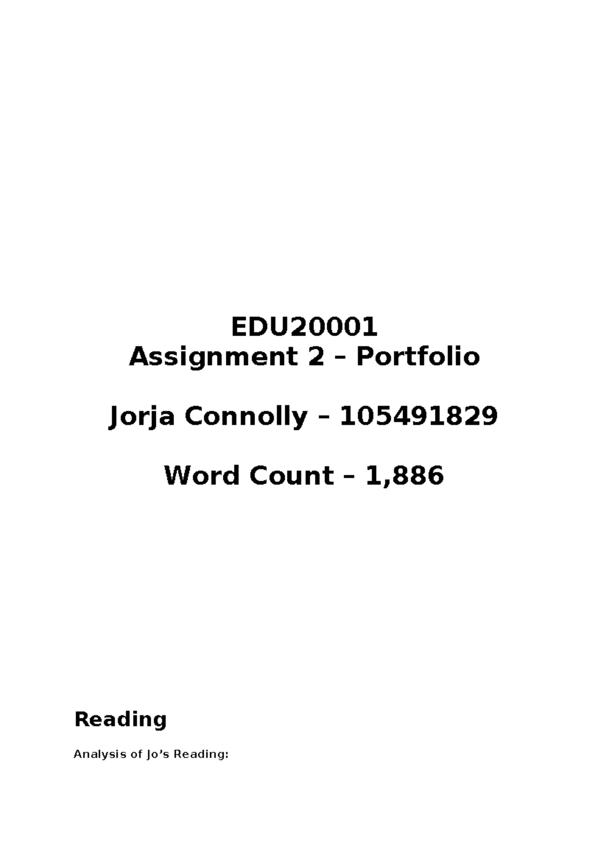 EDU20001 Assignment 2 - Early Reading Development Portfolio - Studocu