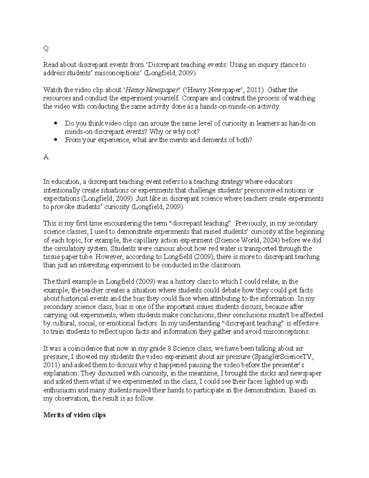 EDUC 5282 - Unit 2 Discussion Assignment on Discrepant Events - Studocu