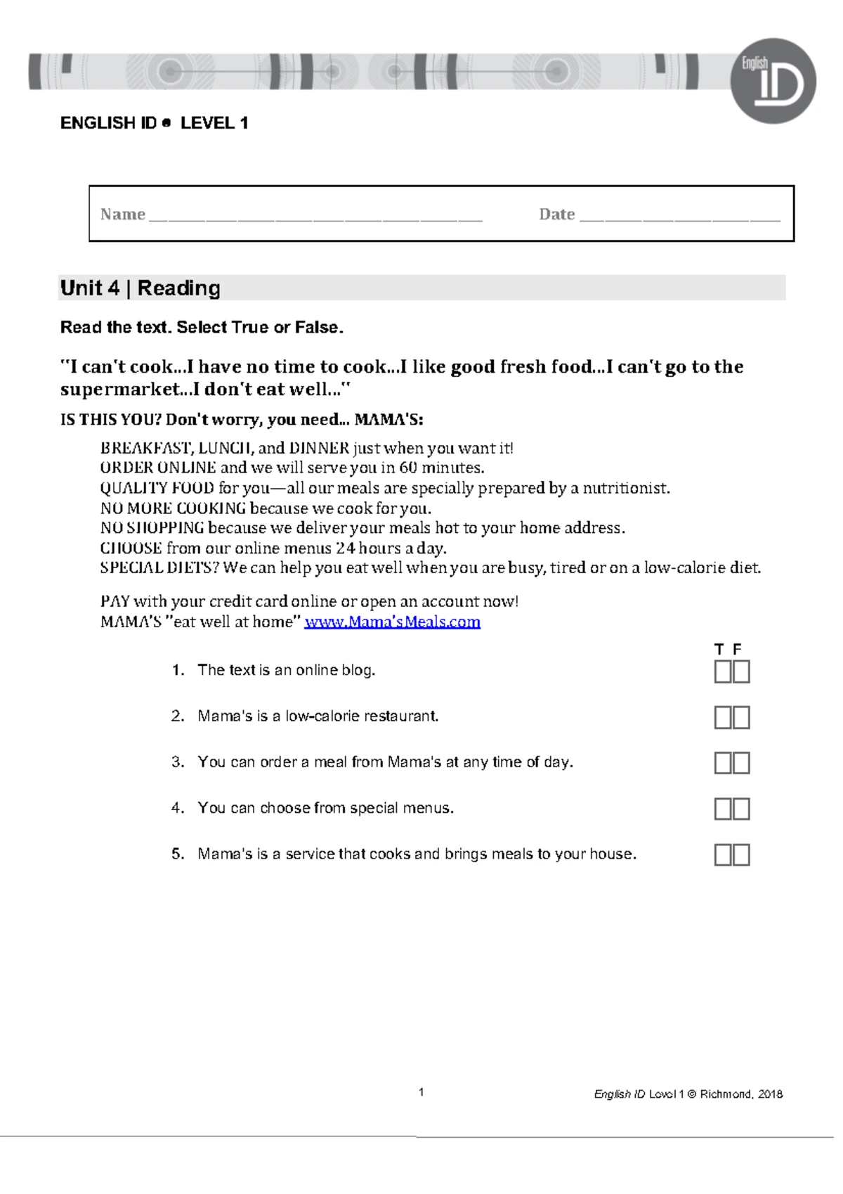 Eng ID1 Unit 1 Reading, Listening, Grammar & Vocabulary Exercises - Studocu