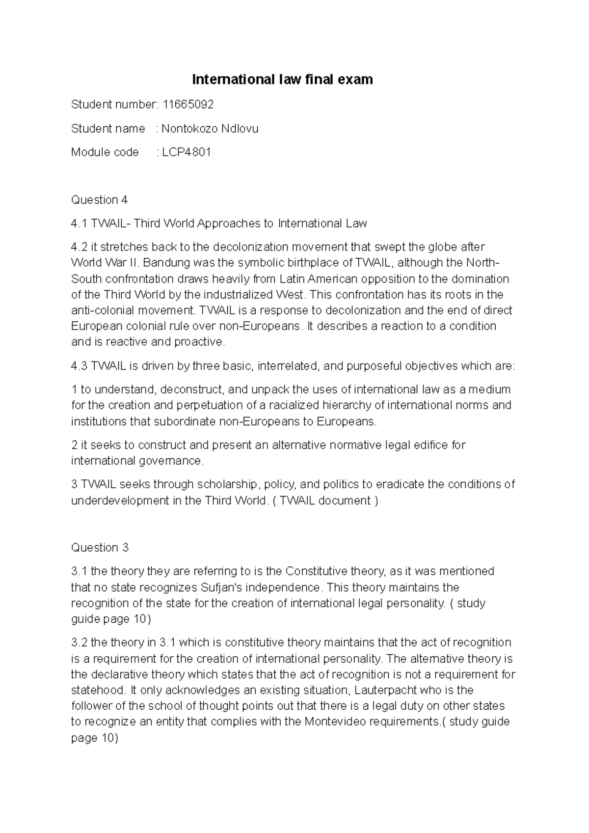 LCP4801 International Law Final Exam Study Notes for 2024 - Studocu