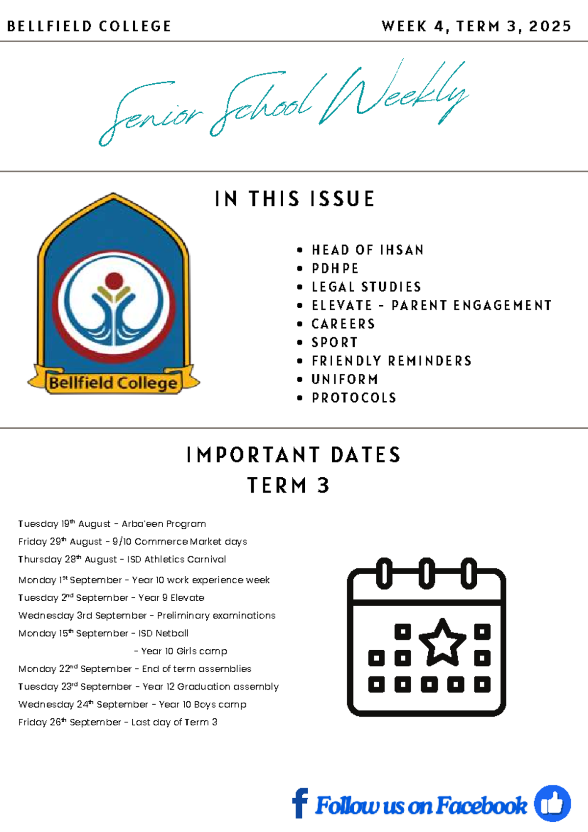 Bellfield College Senior School Newsletter - Week 4, Term 3, 2025 - Studocu