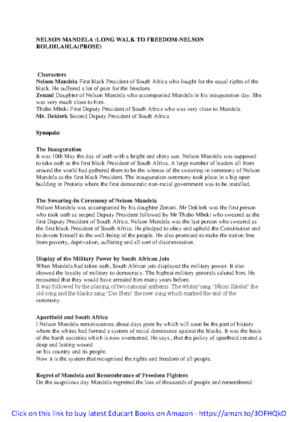 NELSON MANDELA: A LONG WALK TO FREEDOM (PROSE 2) Character Analysis ...