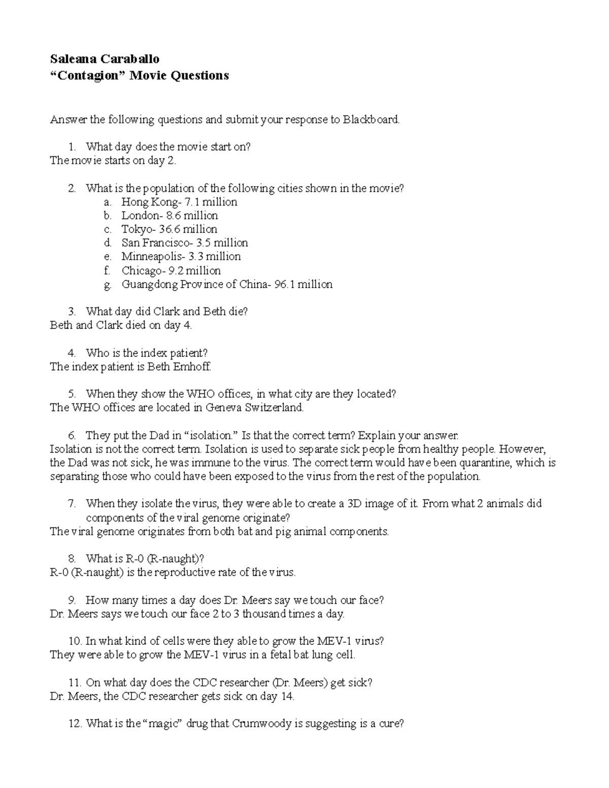 Contagion questions - Online class; assignments - Saleana Caraballo ...