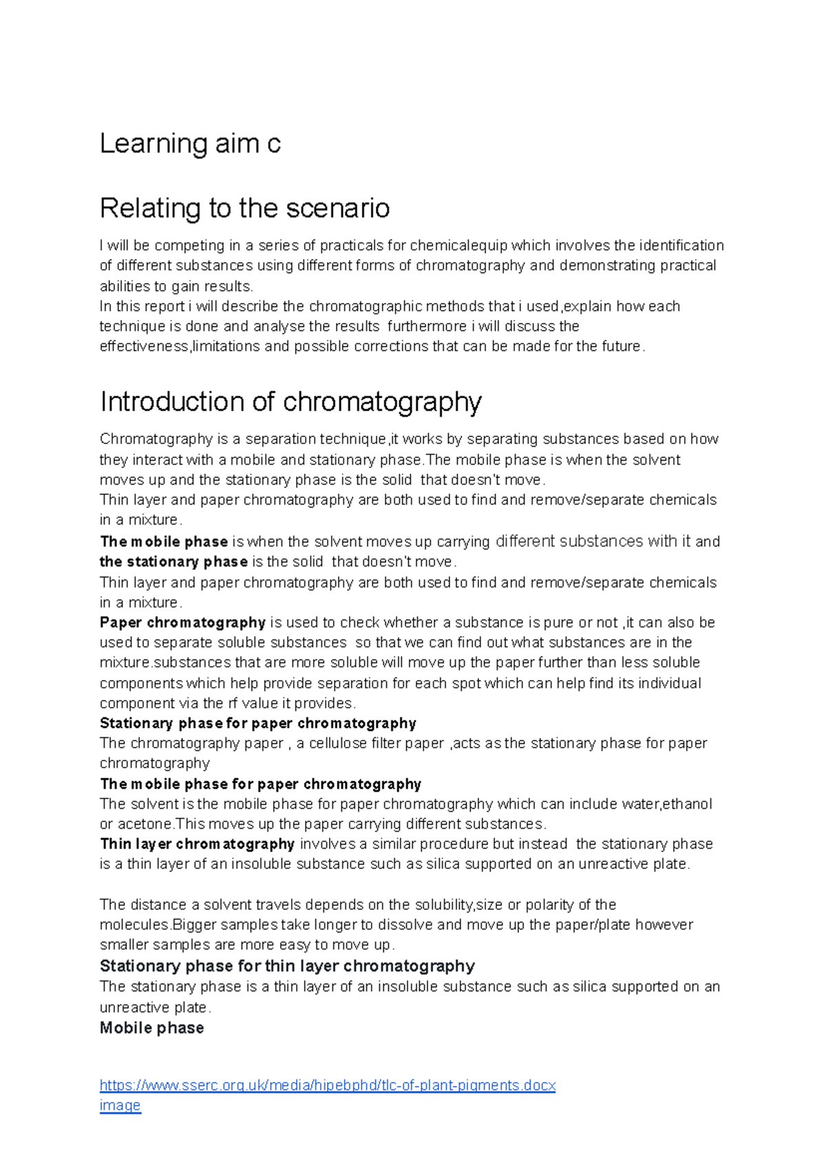 Bio - Biology Applied Science Distinction Coursework: Chromatography ...