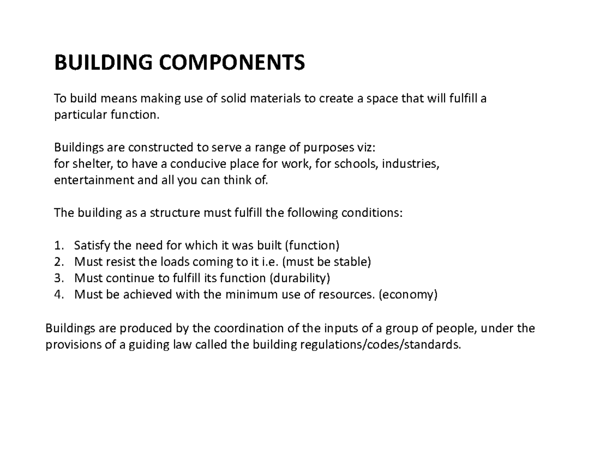 Building Systems 2 - ..ihihoih - BUILDING COMPONENTS To build means ...