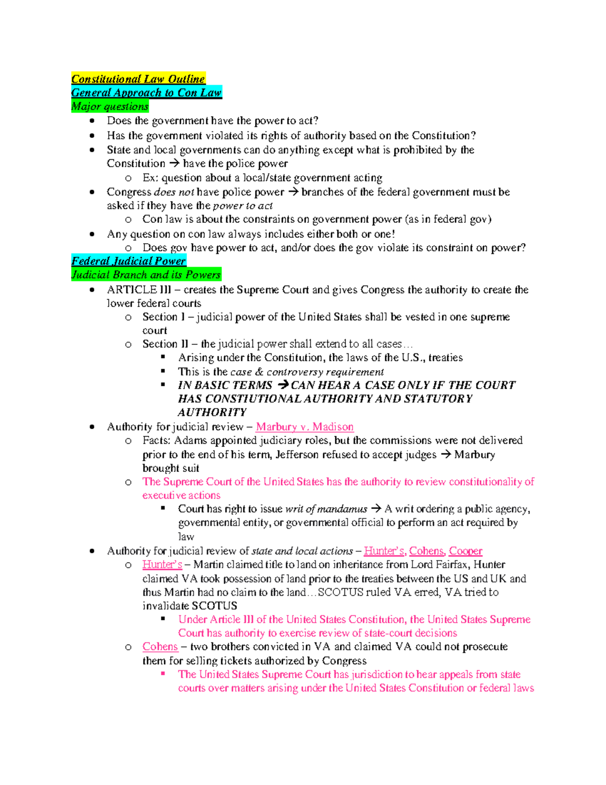 Constitutional Law Outline: Key Concepts and Judicial Powers - Studocu
