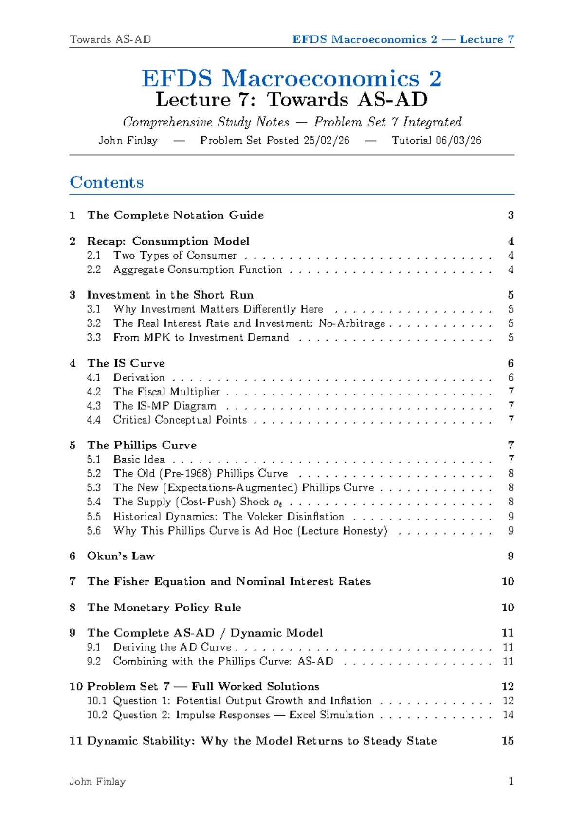 EFDS Macroeconomics 2 Lecture 7: Comprehensive Study Notes & Problem ...