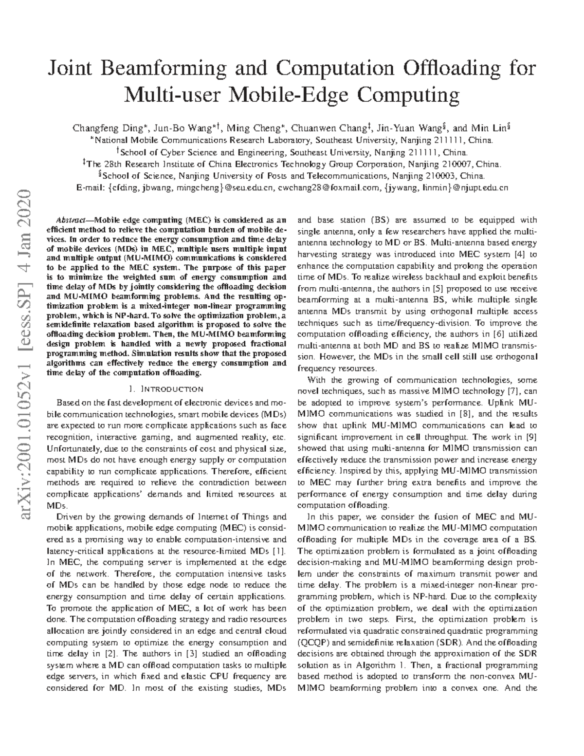 Joint Beamforming & Computation Offloading in MEC Systems - Studocu