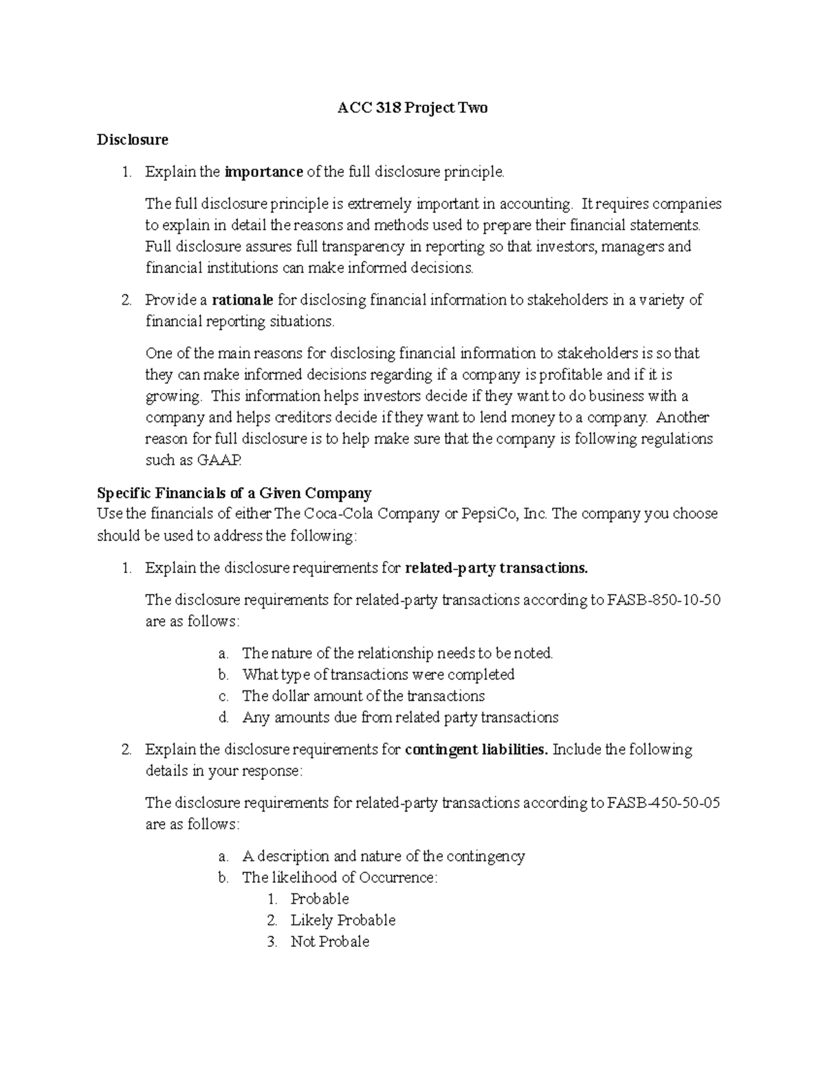 ACC 318 Project Two - Full Disclosure Principles in Accounting - Studocu